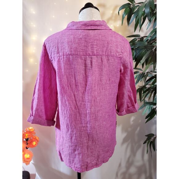 Tahari NWT 100% Linen Pink 1/2 Sleeve V-Neck Collared Tunic Top Women's Size S - Picture 3 of 8